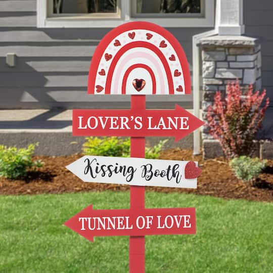 Glitzhome® 41.75" Valentine's Wooden Rainbow Word Sign Patch & Yard Stake